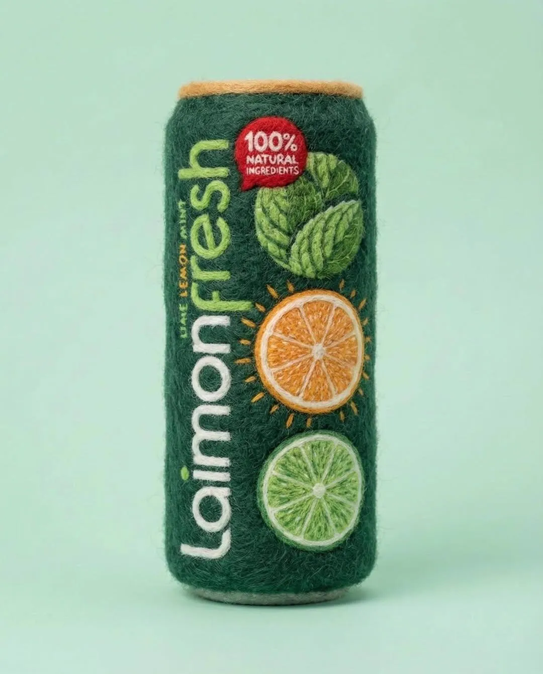 { "prompt": "A realistic, needle-felted sculpture of a product from a photo,… — 4/4