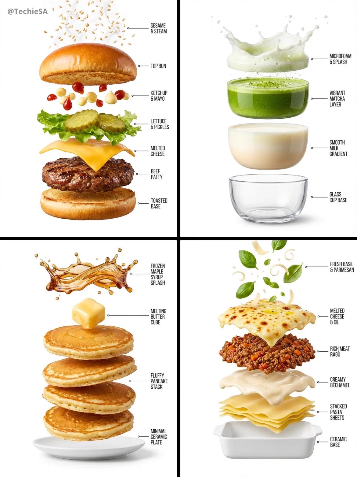 Create a hyper-realistic exploded vertical infographic composition of [FOOD]