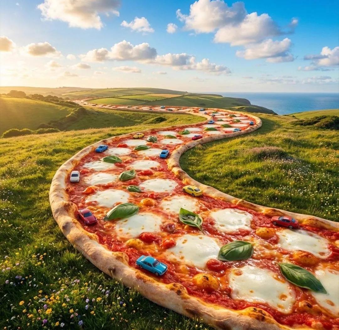 { "Objective": "Create a surreal, hyper-detailed fantasy world where pizza… — 3/4
