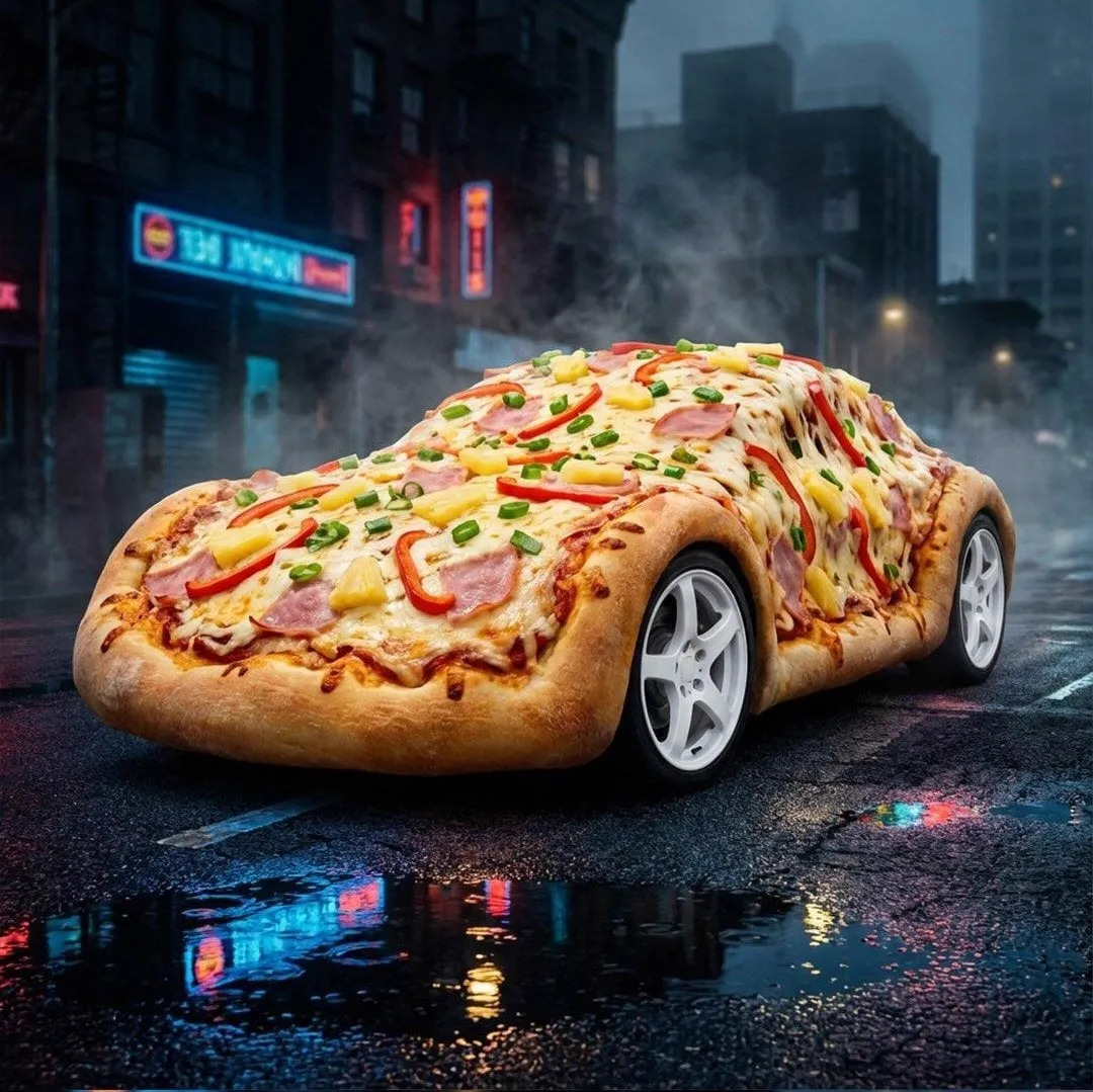 { "Objective": "Create a surreal, hyper-detailed fantasy world where pizza… — 4/4