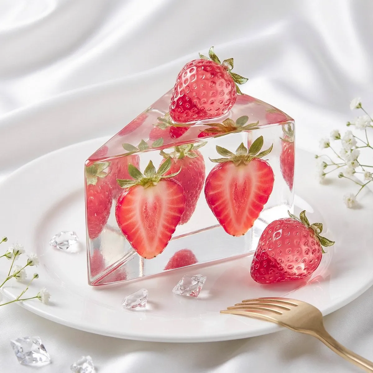 Create a luxury fashion-editorial still life of a sharp triangular prism cake… — 1/3