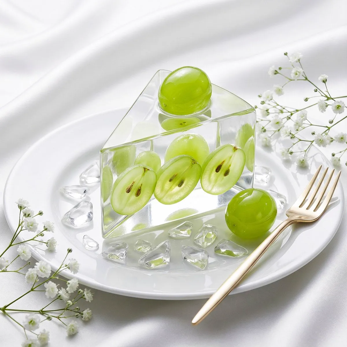 Create a luxury fashion-editorial still life of a sharp triangular prism cake… — 2/3