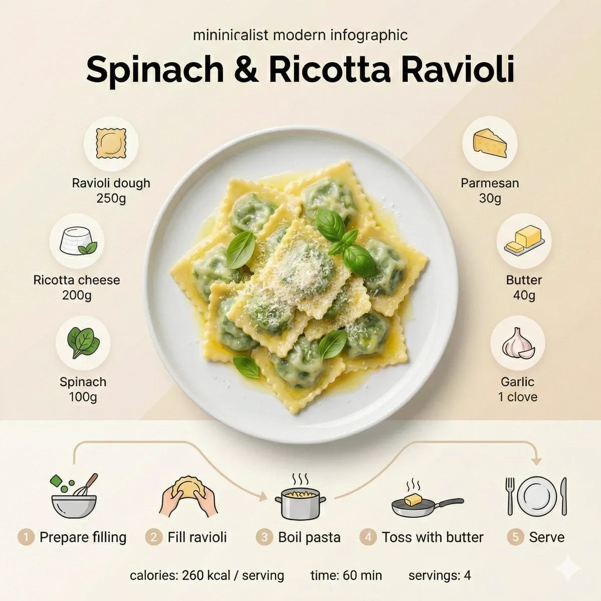 { "style": "Minimalist modern recipe infographic", "visual_aesthetic": {…
