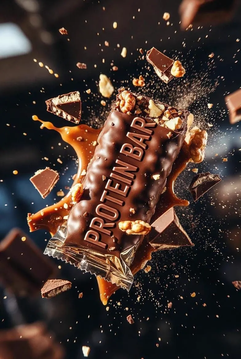 Ultra-cinematic product photography of a premium protein bar wrapped in… — 2/4