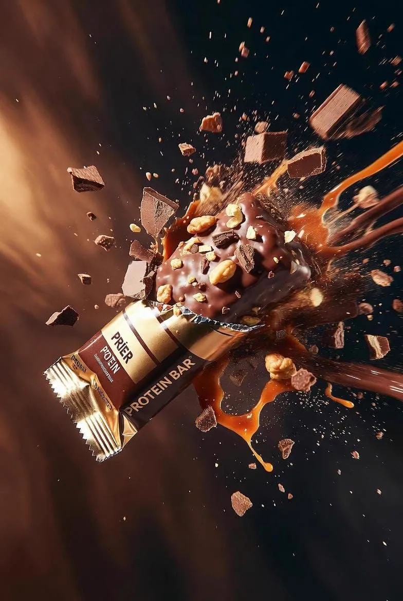 Ultra-cinematic product photography of a premium protein bar wrapped in… — 3/4