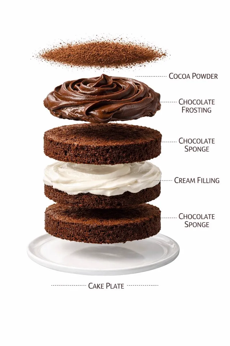 Ultra-realistic premium food photography of a layered chocolate cake on a white…