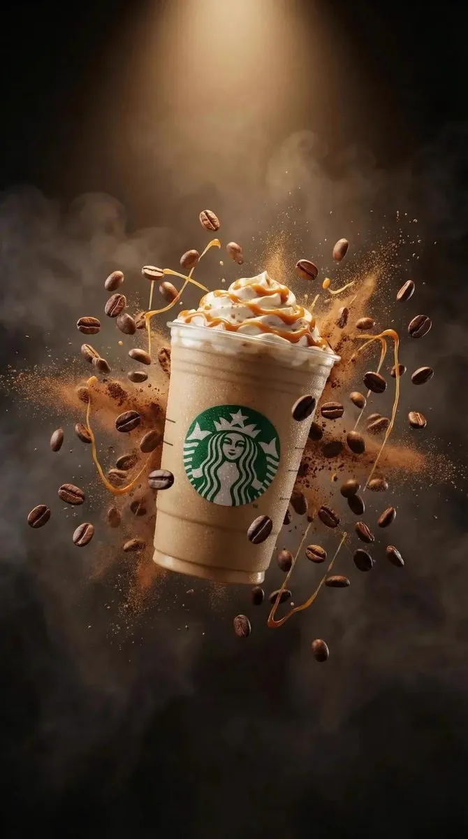 Ultra-realistic commercial product photography of a caramel frappuccino in a… — 2/2