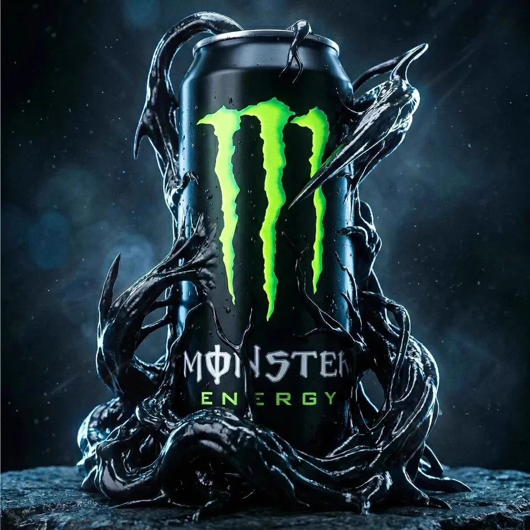 Cinematic ultra-high-end product photography of an official Monster Energy…