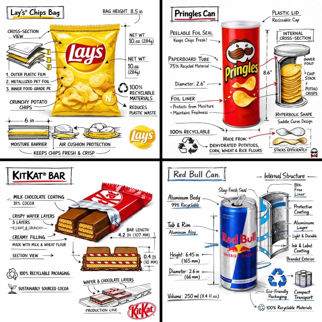 Create a branded technical infographic of a [SNACK], combining a realistic…