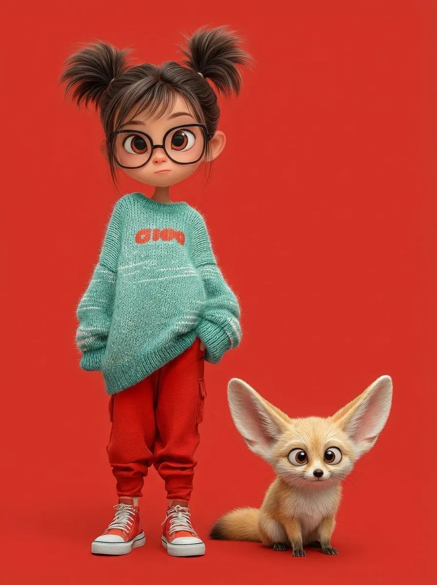A cute 3D Pixar-style character portrait of a little girl with big expressive… — 2/2