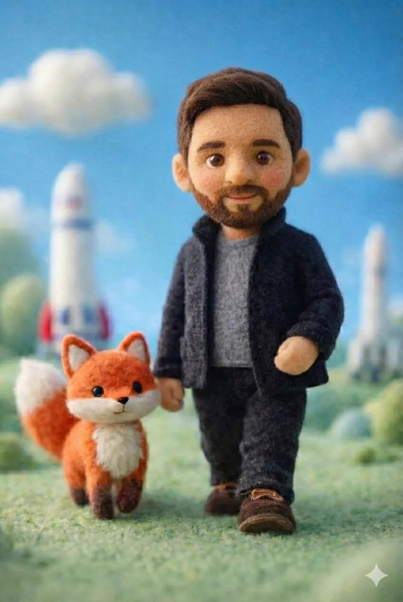A handcrafted felt miniature scene featuring a soft wool doll character with… — 1/4