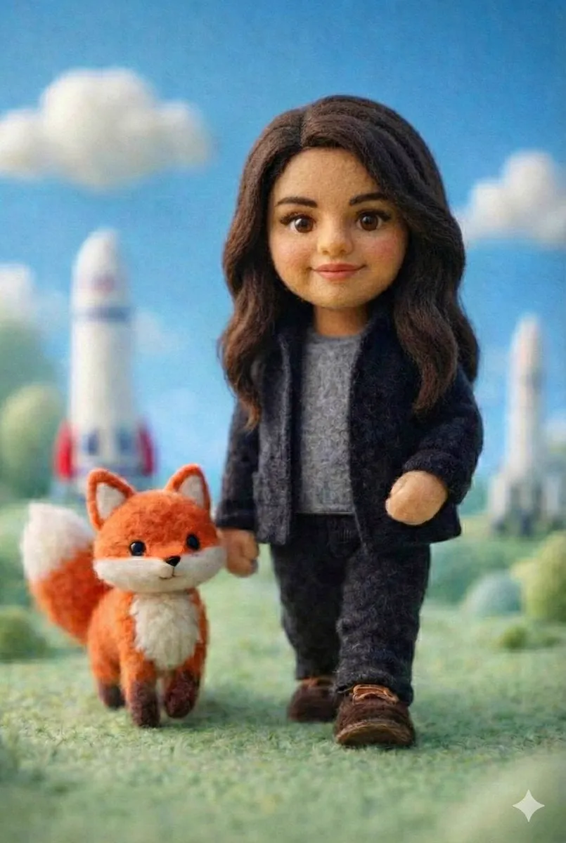 A handcrafted felt miniature scene featuring a soft wool doll character with… — 2/4