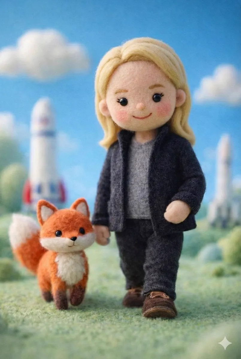 A handcrafted felt miniature scene featuring a soft wool doll character with… — 3/4