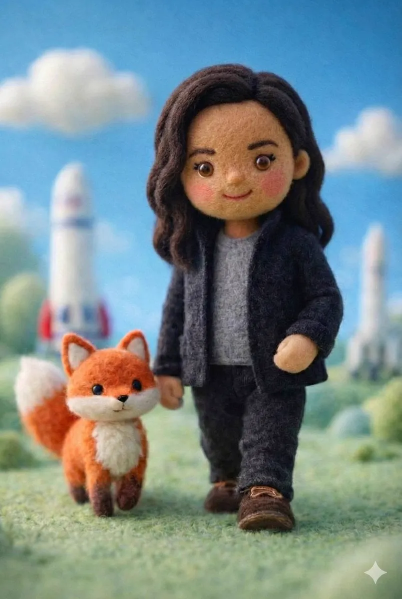 A handcrafted felt miniature scene featuring a soft wool doll character with… — 4/4