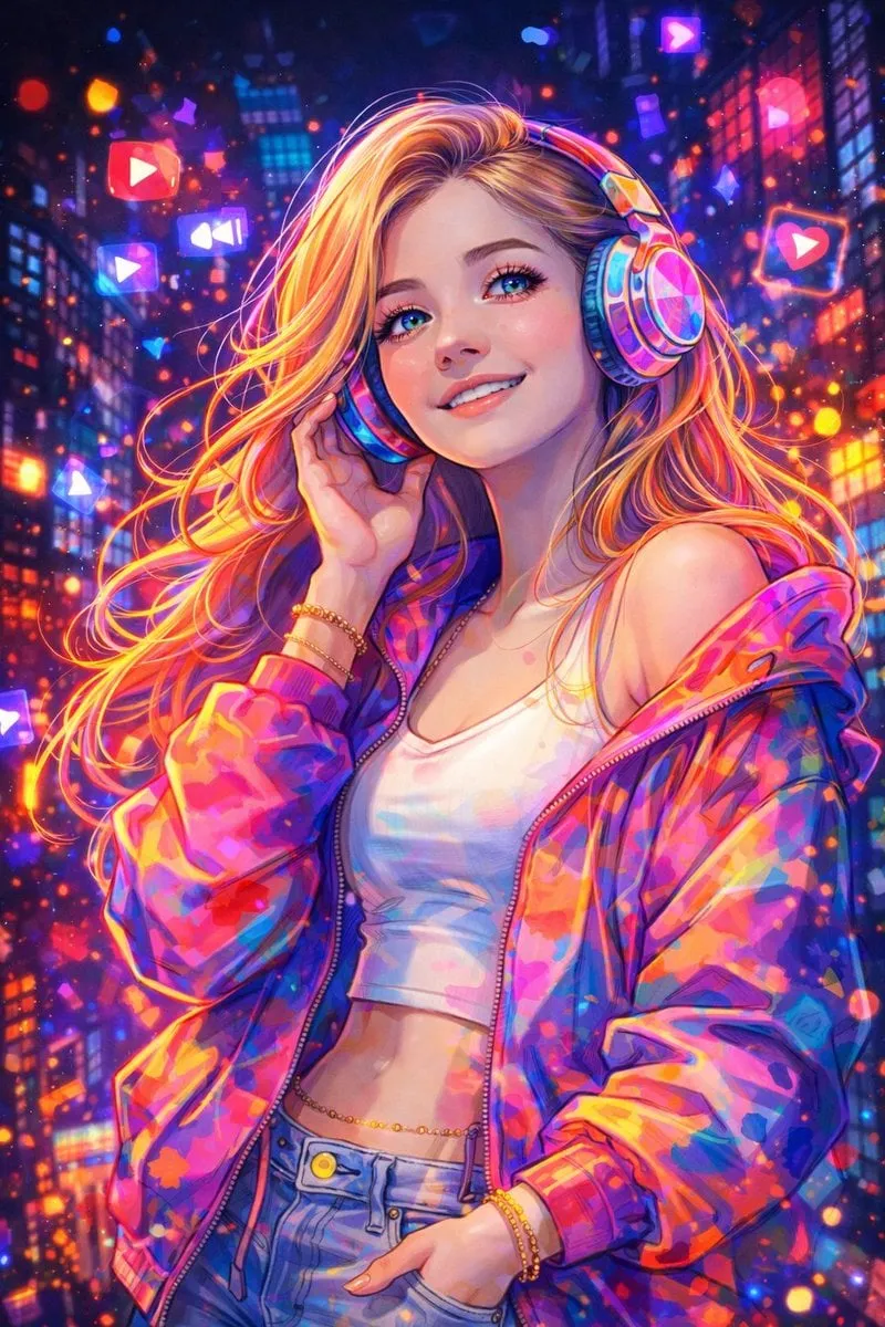 A soft pastel watercolor digital illustration of a young woman with long,… — 2/2