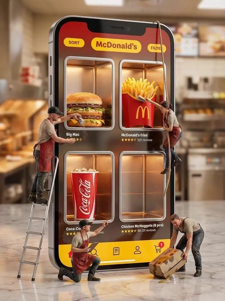 Ultra-realistic creative advertising scene showing a giant smartphone… — 1/2