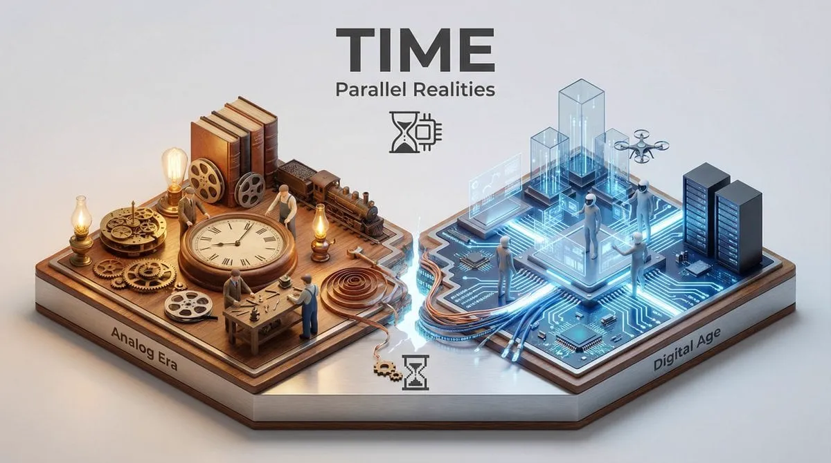 “Present a clear, 45° top-down isometric miniature 3D split diorama showing two… — 3/4
