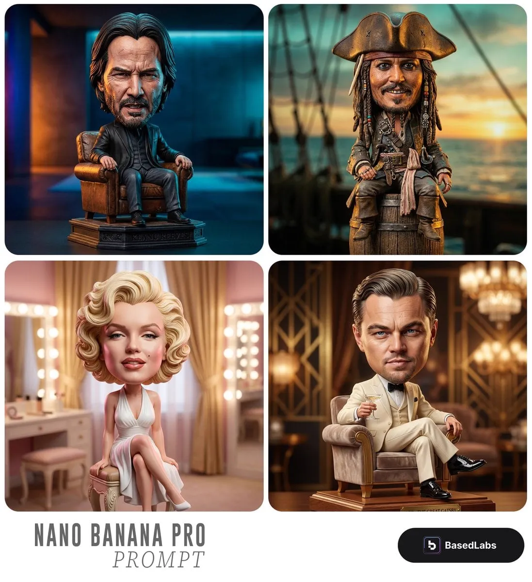 Highly detailed caricature figurine of [SUBJECT] as a cute but intense…