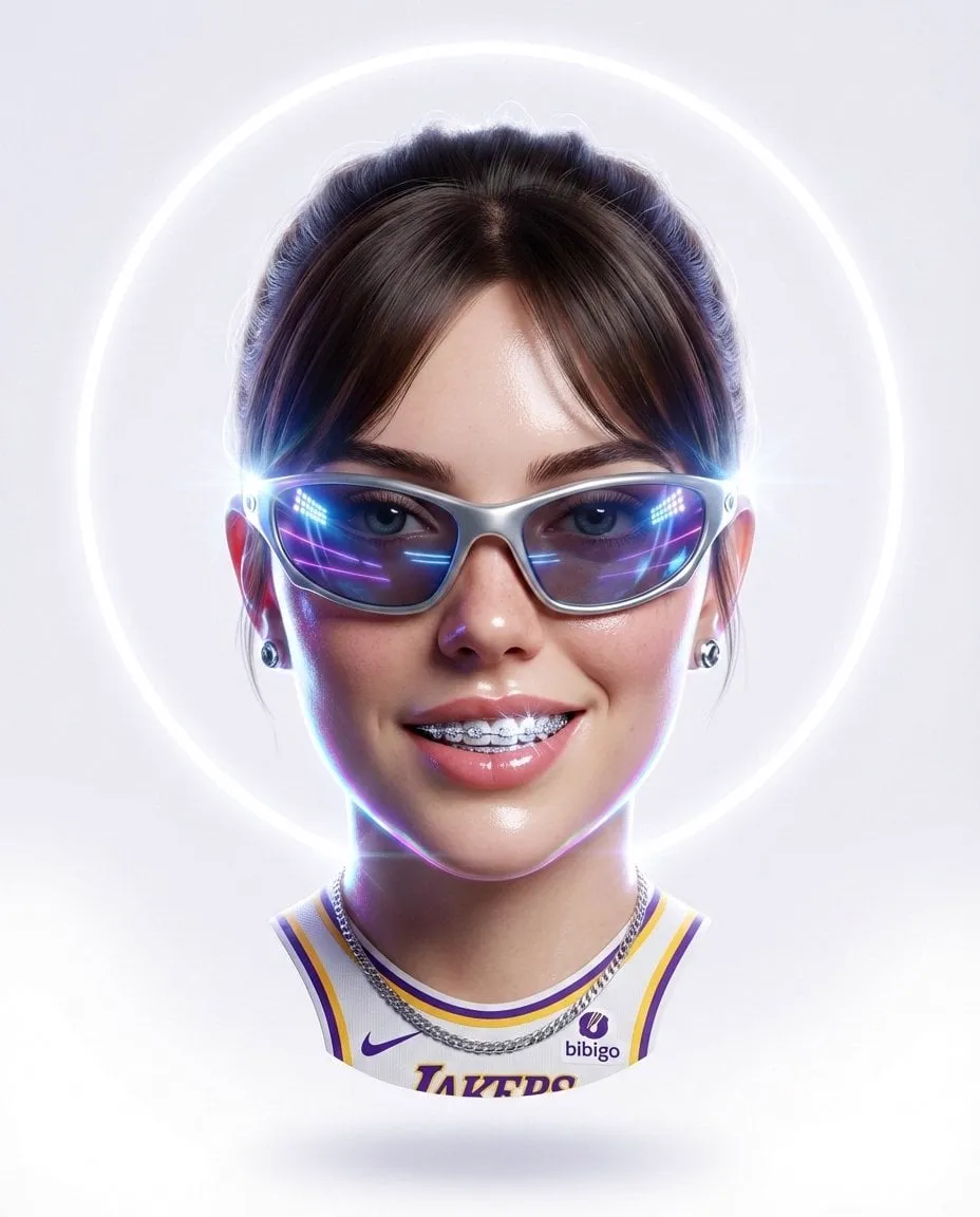 Hyper-stylized dynamic 3D floating head portrait of the attached reference…