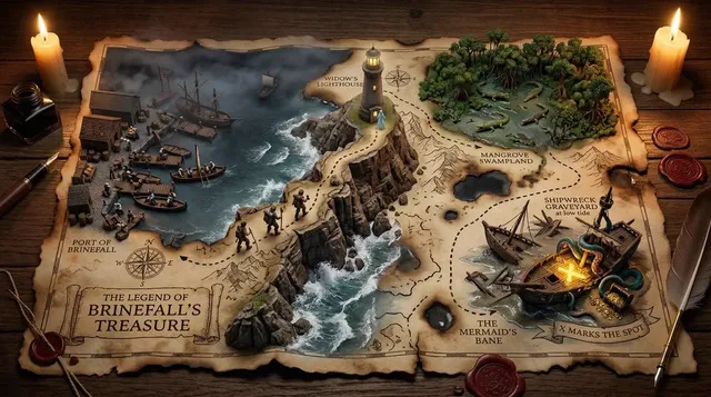 Hand-Drawn Treasure Map on Aged Parchment