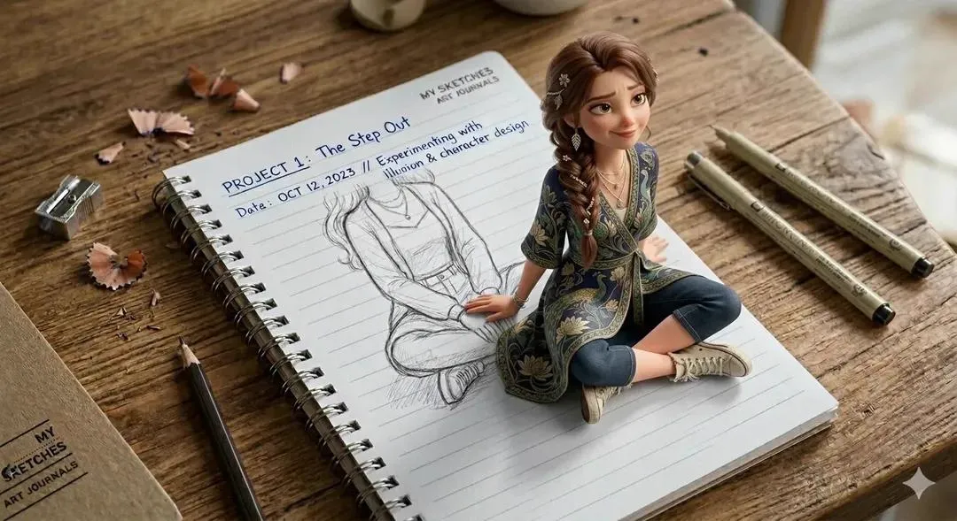 A creative 3D illusion artwork of a cute young girl stepping out of a spiral…