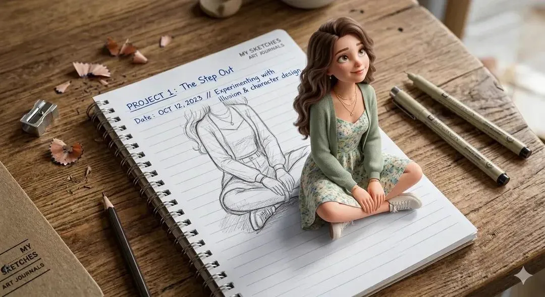 A creative 3D illusion artwork of a cute young girl stepping out of a spiral… — 2/4