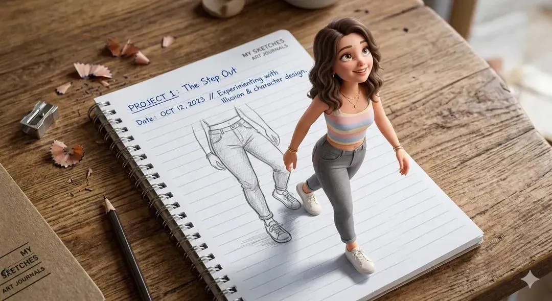 A creative 3D illusion artwork of a cute young girl stepping out of a spiral… — 4/4