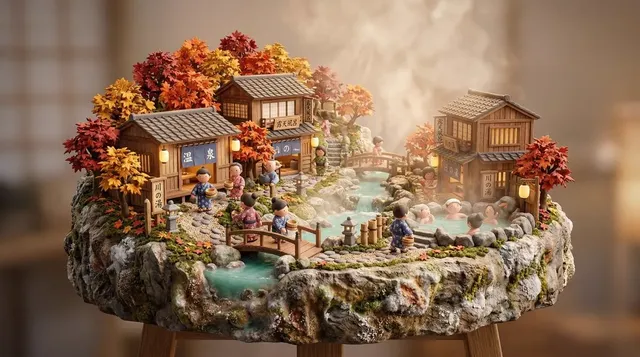 3D Miniature Scene, a Japanese Onsen Village