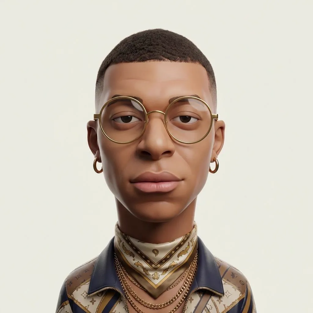 Create an exaggerated stylized 3D caricature character portrait with strong… — 3/4