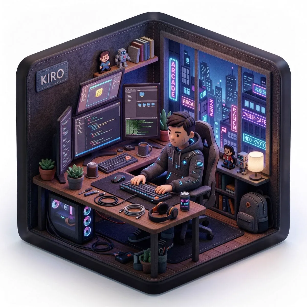 Create a 3D isometric diorama illustration of an original character named… — 2/4