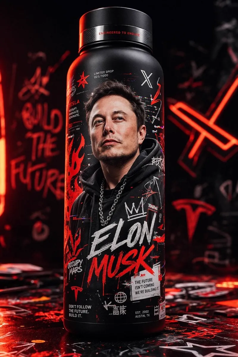 Ultra-realistic 8K hype-brand product shot of a collectible thermal bottle with… — 1/2