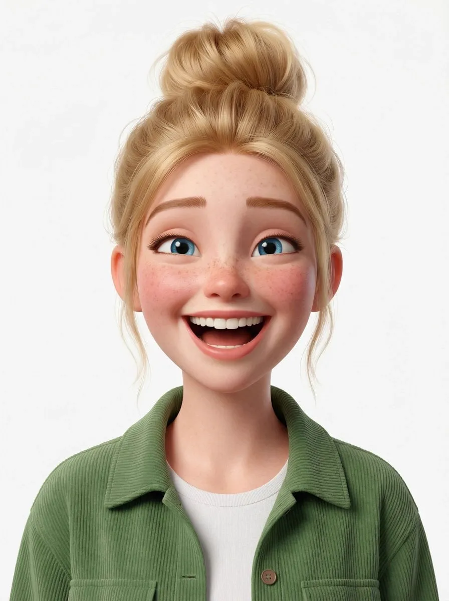 Create a head-and-shoulders Pixar-style 3D avatar of an edgy person based on…