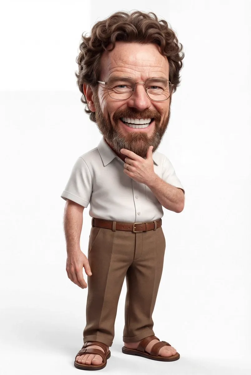 A highly detailed 3D caricature of a cheerful man with an oversized head, a big… — 1/2