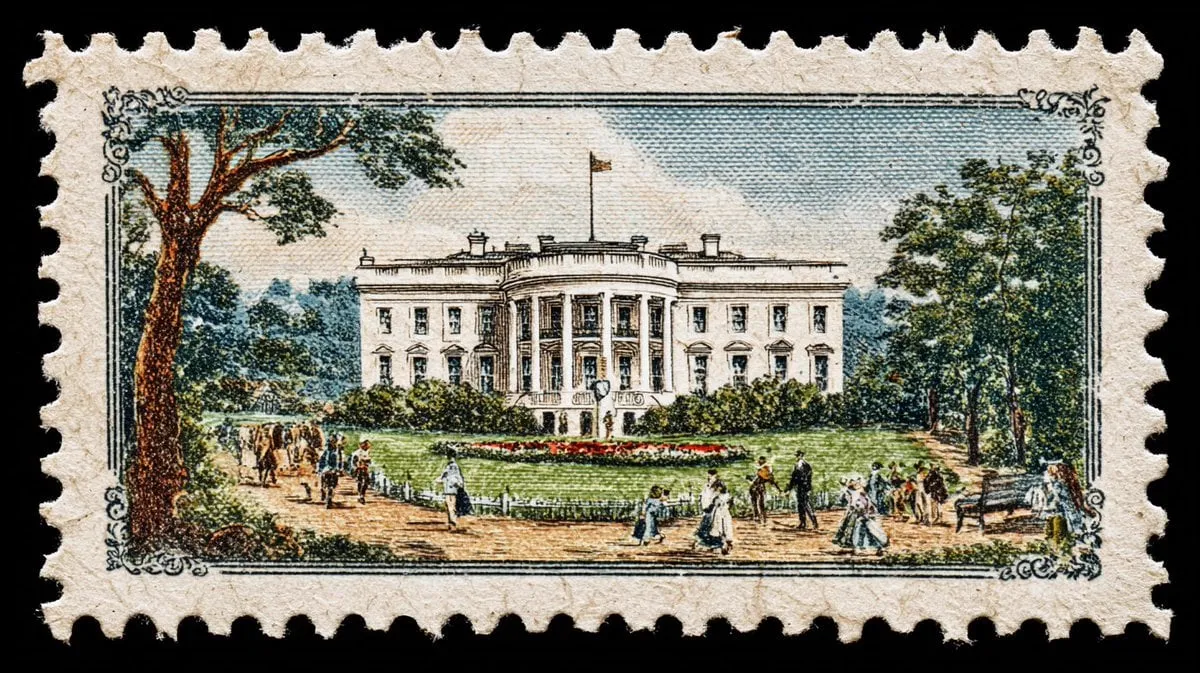 a vintage postage stamp depicting [iconic monument of a capital with people… — 1/4