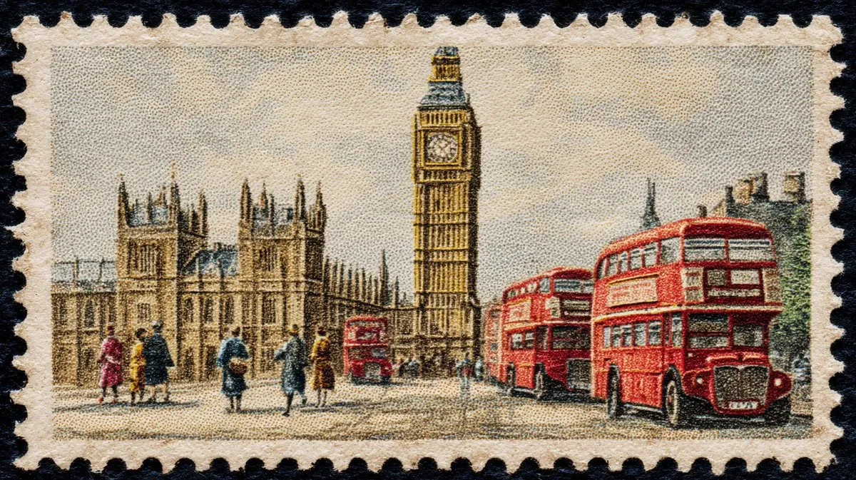 a vintage postage stamp depicting [iconic monument of a capital with people… — 2/4