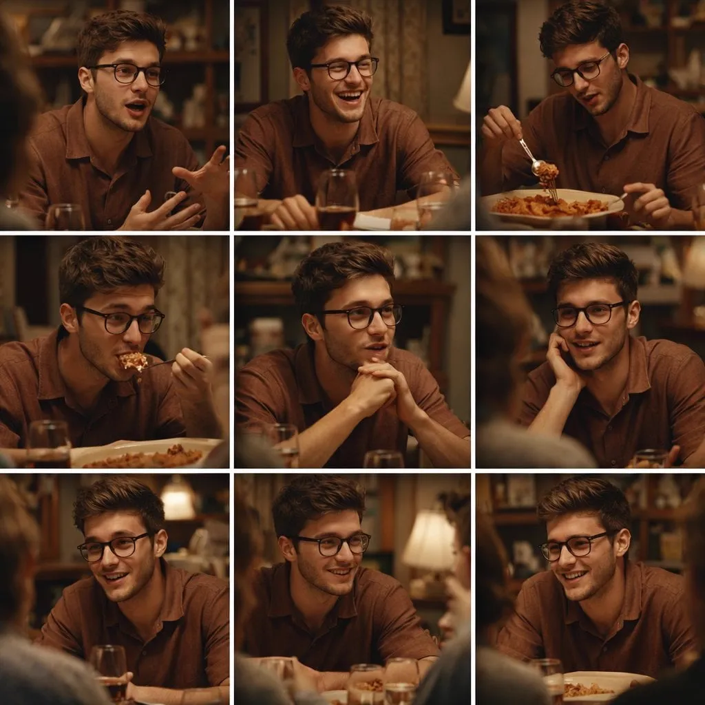 A 3x3 grid storyboard contact sheet comprised of nine candid, cinematic movie…