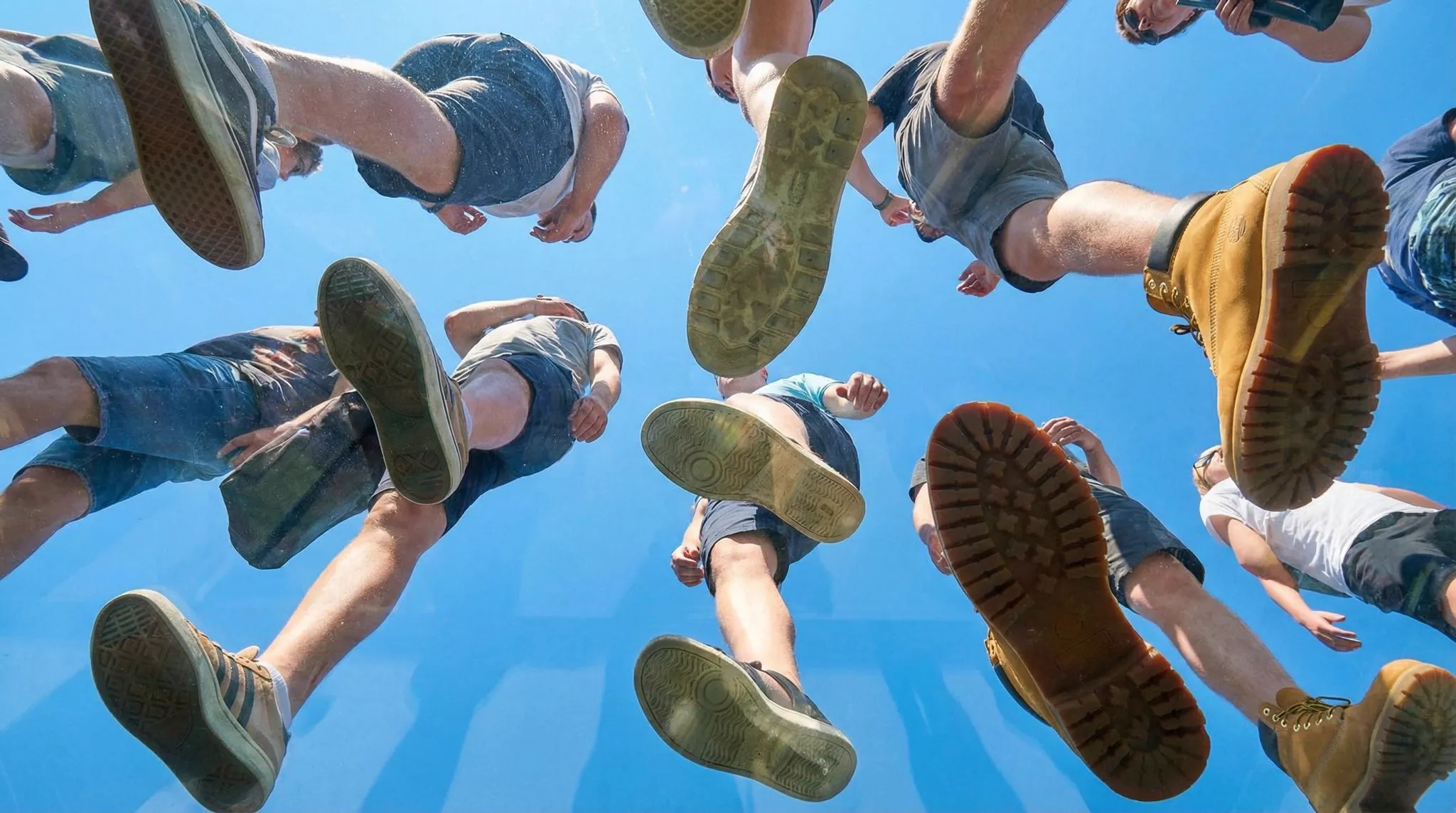 View from under a plane of completely transparent plexiglass