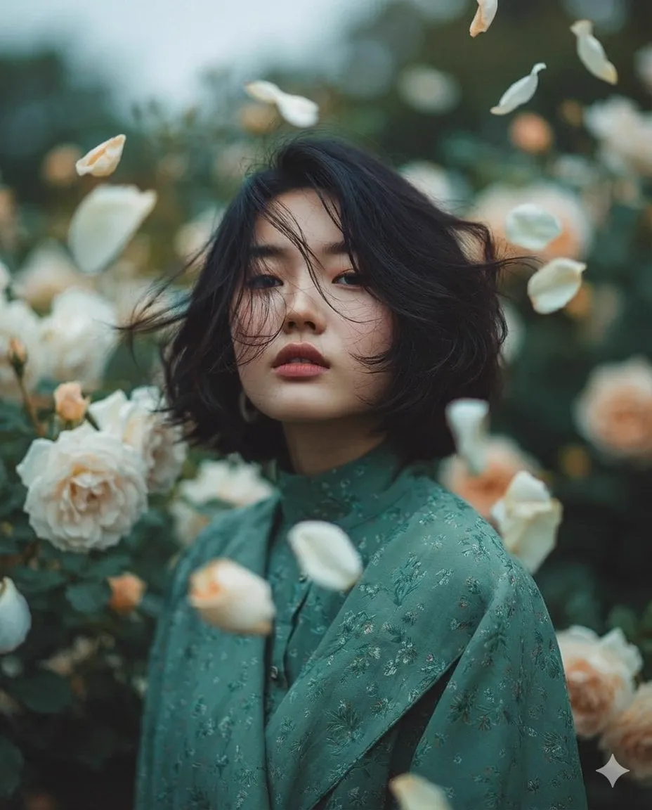 { "Objective": "Create a dreamy fine-art portrait with a romantic, ethereal…