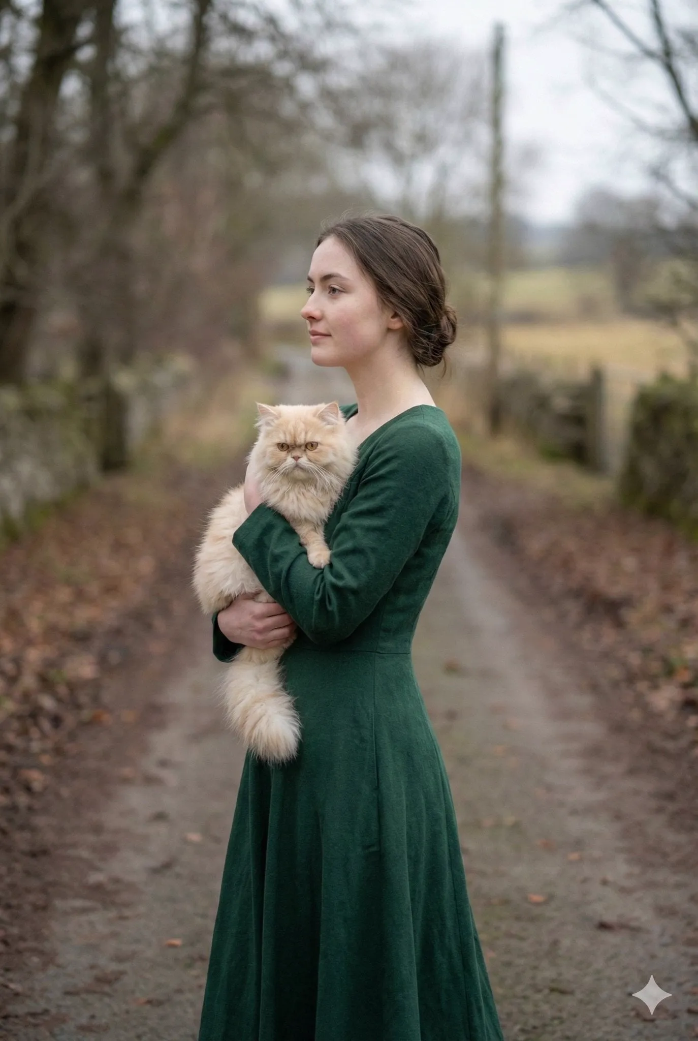 portrait of a young woman in her early 20s walking calmly on a beautiful road,… — 1/2
