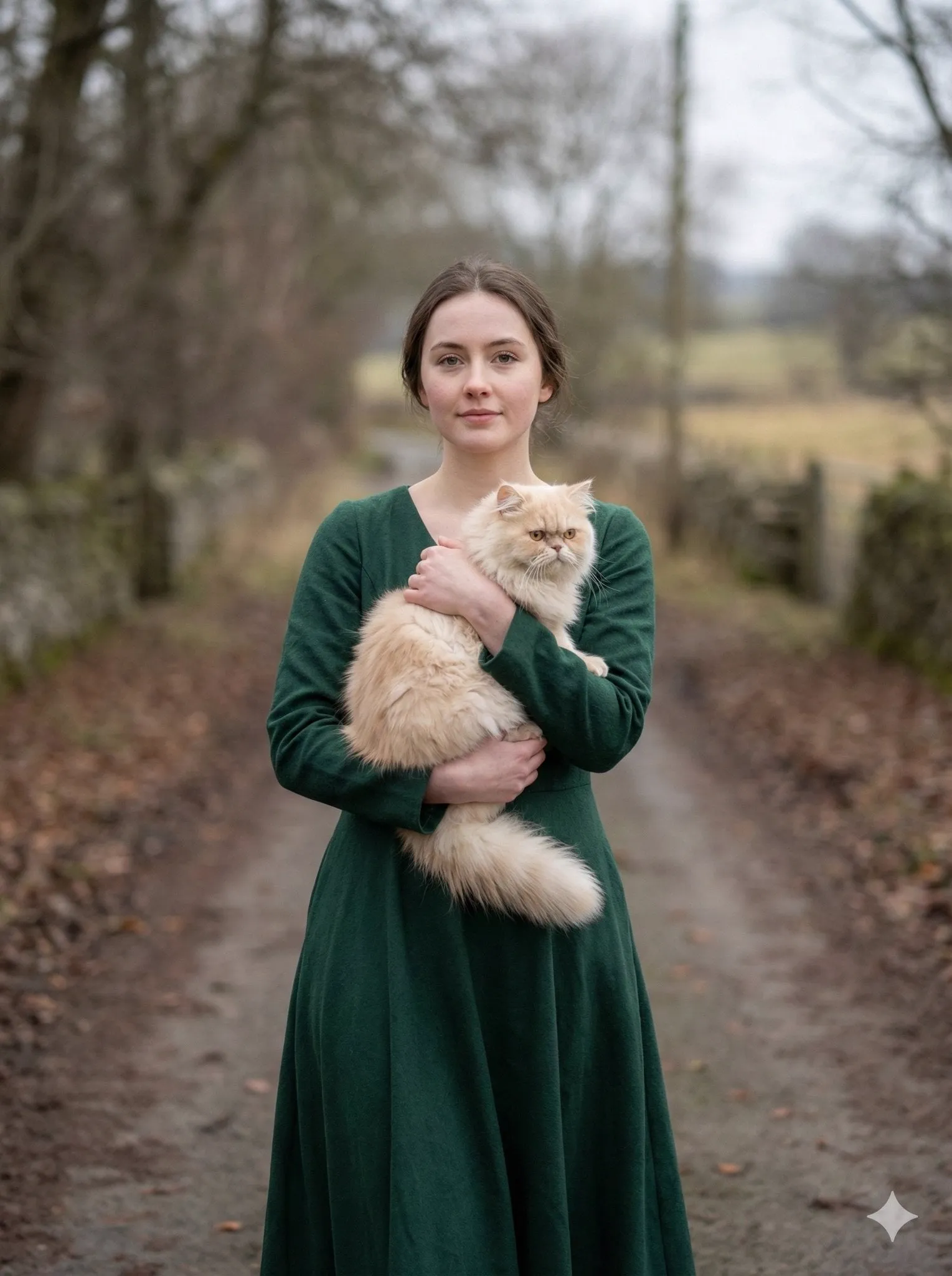 portrait of a young woman in her early 20s walking calmly on a beautiful road,… — 2/2