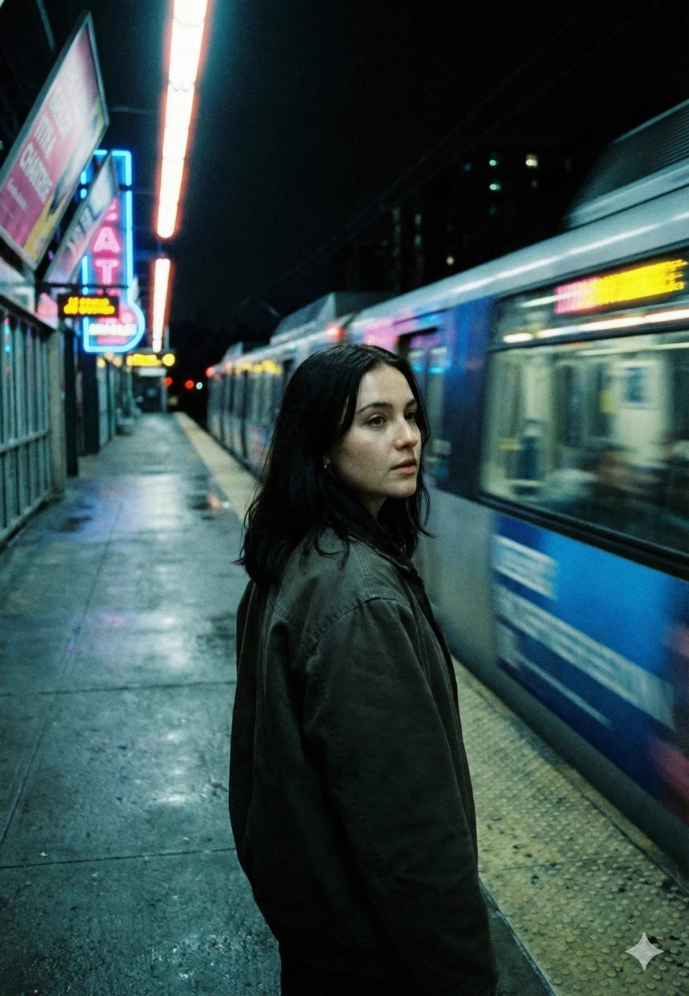 { "model": "Nano Banana Pro", "scene": "Underground metro platform at night…