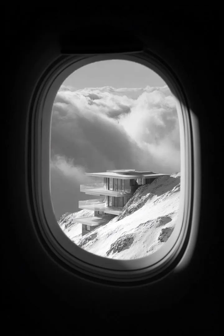a window looking out an airplane and you can see a 4k image of a futuistic,… — 1/4