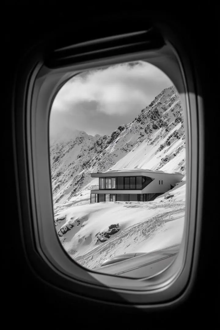 a window looking out an airplane and you can see a 4k image of a futuistic,… — 2/4