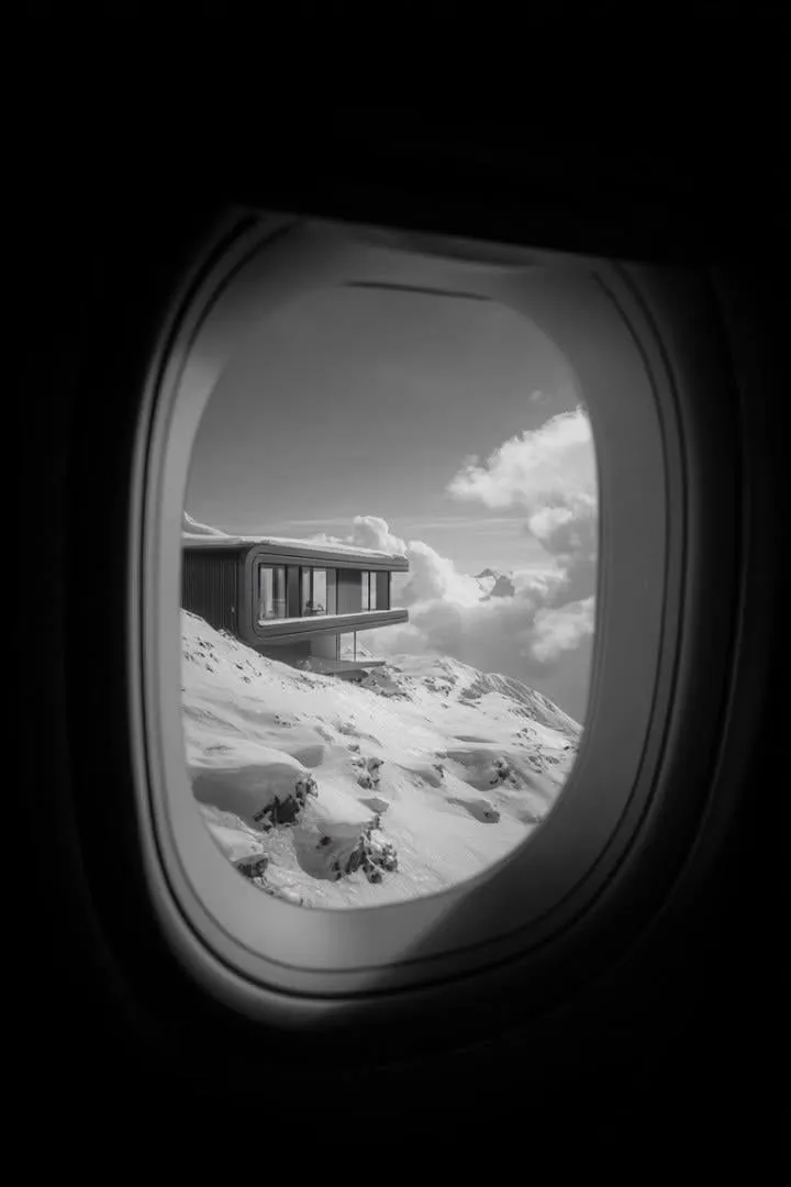 a window looking out an airplane and you can see a 4k image of a futuistic,… — 3/4