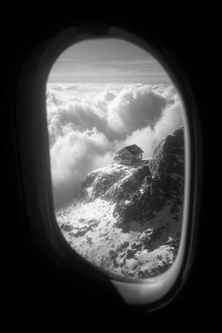 a window looking out an airplane and you can see a 4k image of a futuistic,… — 4/4