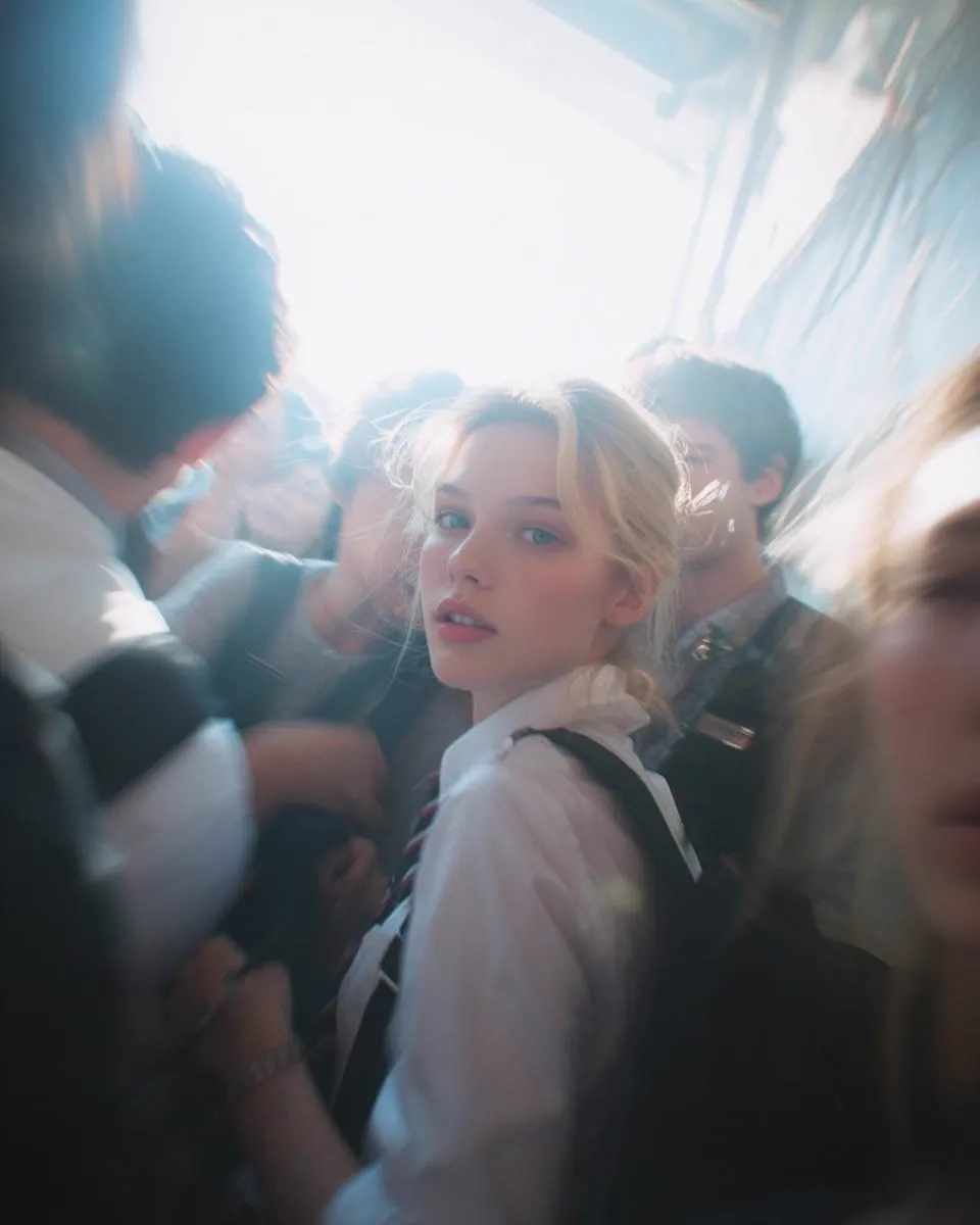 Paparazzi-style extreme close-up photo of a woman with striking facial… — 3/4