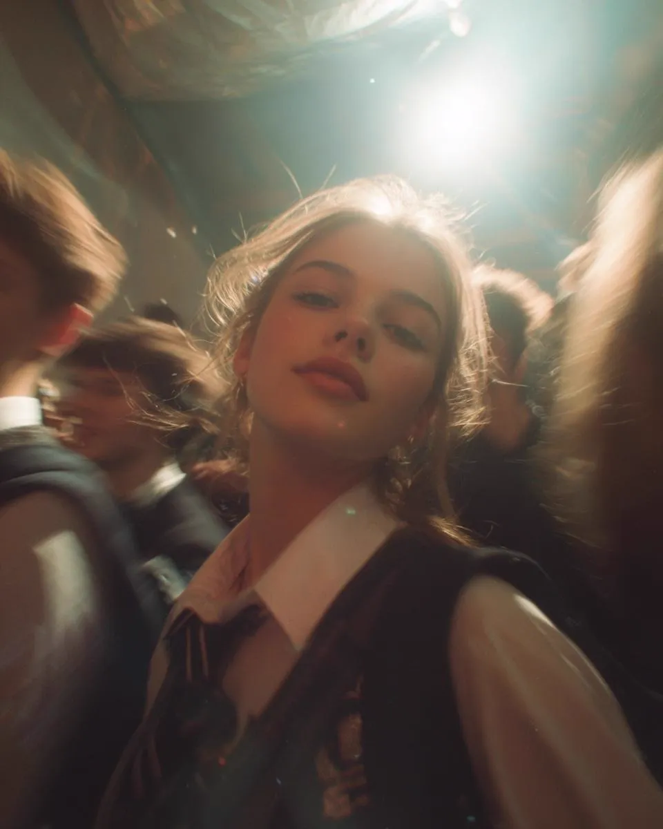 Paparazzi-style extreme close-up photo of a woman with striking facial… — 4/4