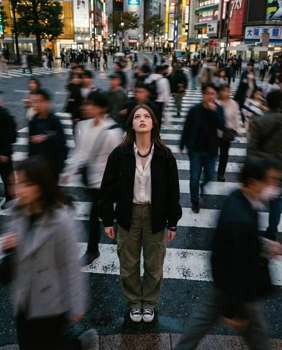 Cinematic street photography capturing a moment in motion with a crowd blur…