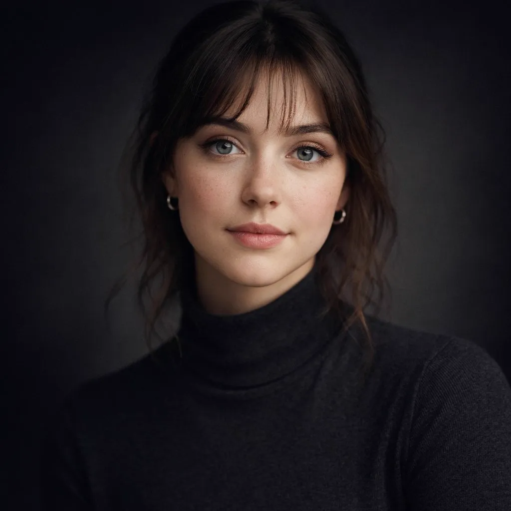 Ultra-realistic studio portrait of a young woman, front-facing, centered… — 2/2