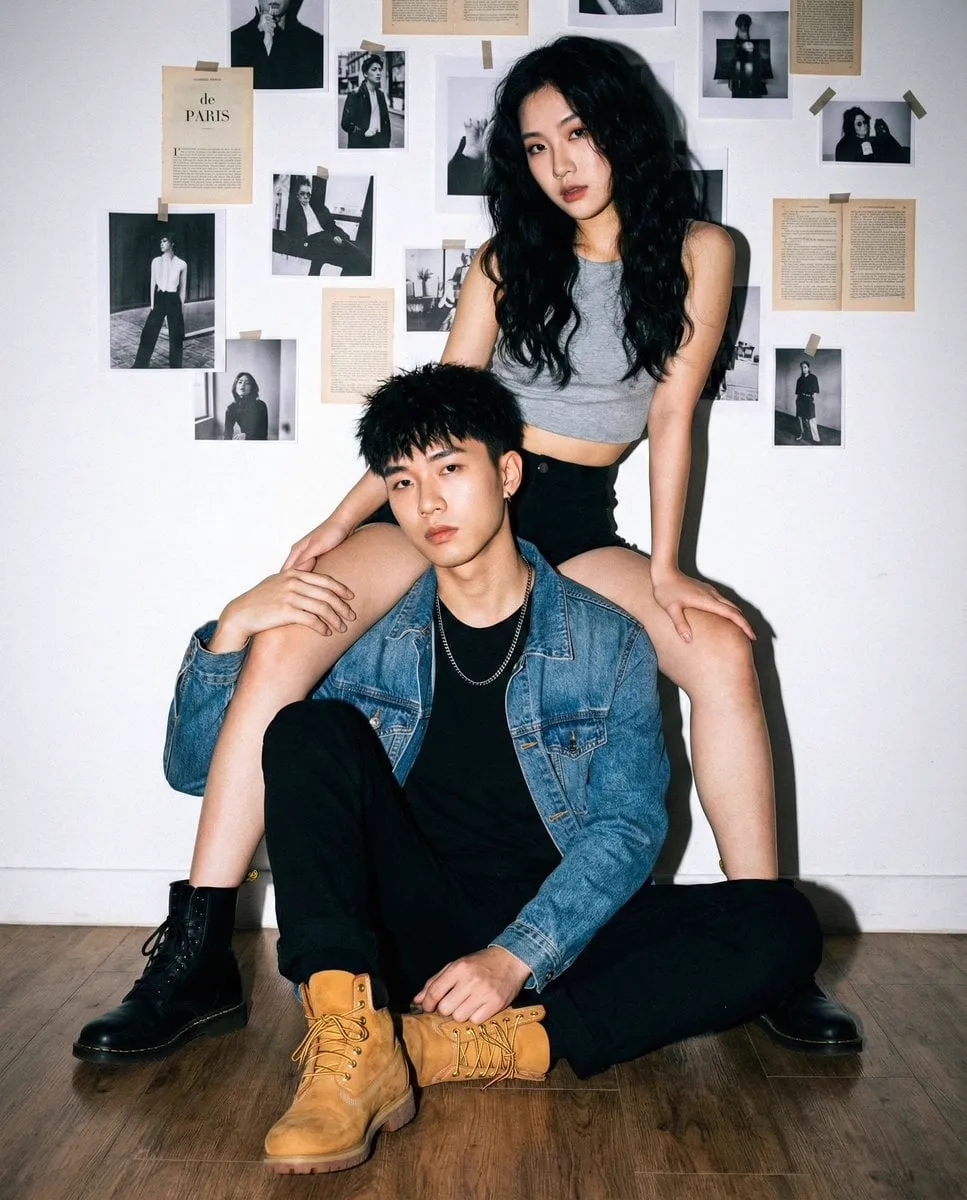 "Young Asian couple, cool/edgy fashion models